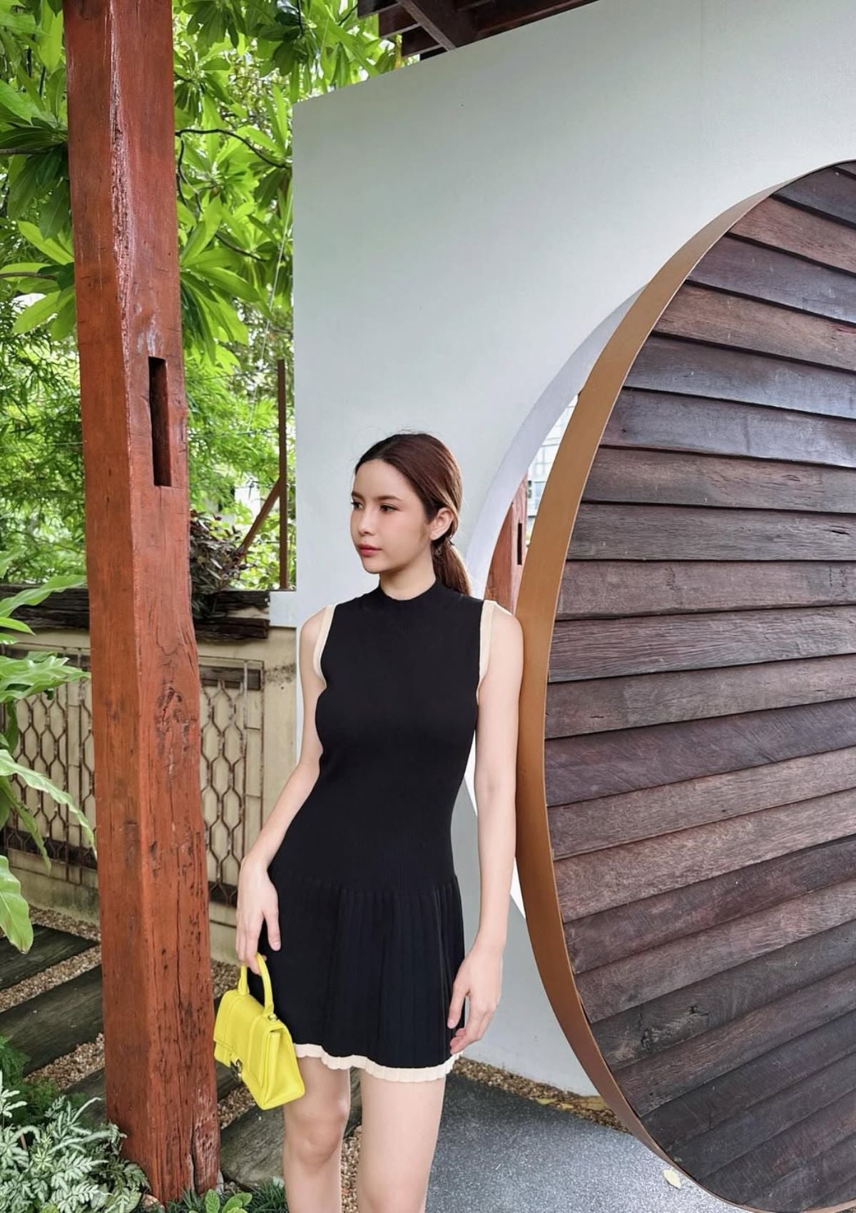 Noir Pleated Hem Knit Dress