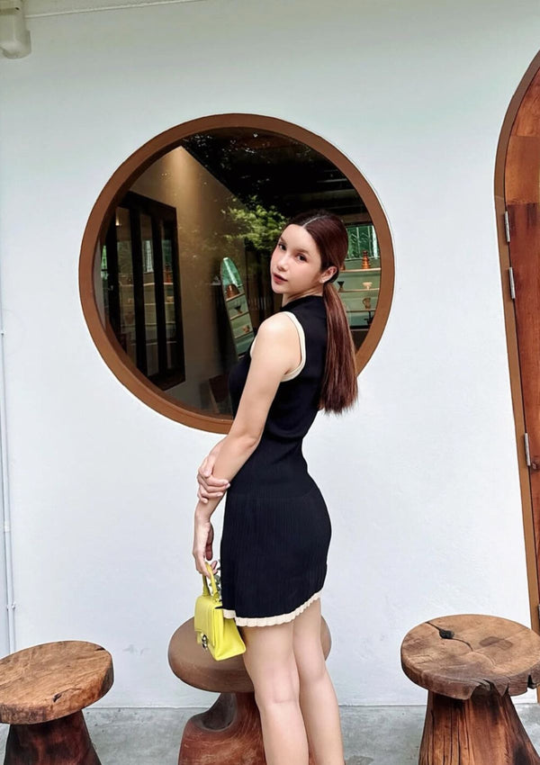 Noir Pleated Hem Knit Dress