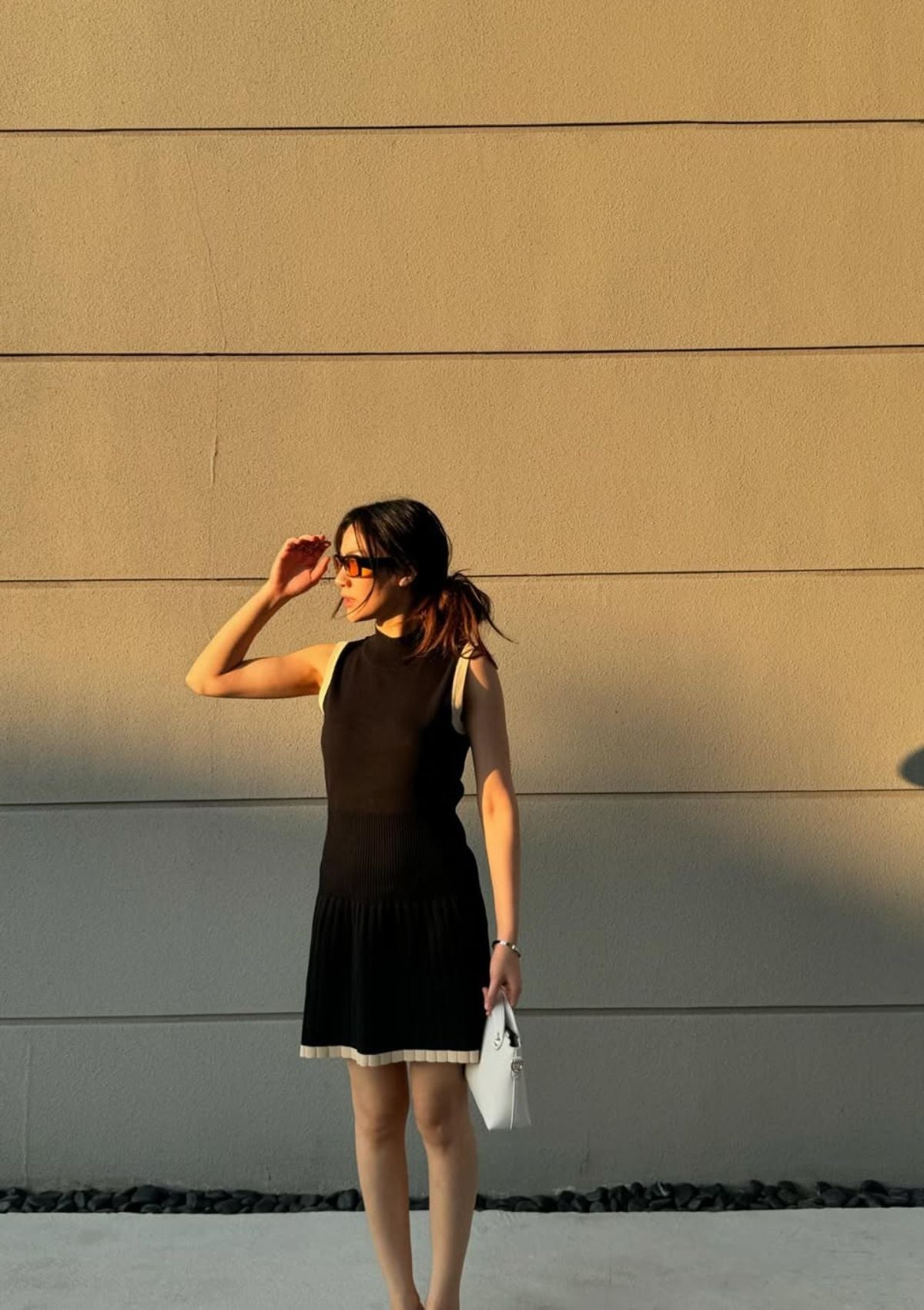 Noir Pleated Hem Knit Dress